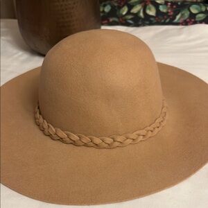 Source Unknown Tan Wide-Brimmed Hat with Braided Band western wool